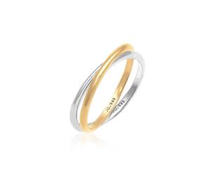 Fingerring ELLI PREMIUM "Wickelring Bi-Color Zeitlos 585 Gelbgold Weißgold" Gr. 58, gold, Fingerringe, Damen, 58mm, ohne Stein, Gelbgold 585, 1,5mm, Fingerring (28319017-58) gold