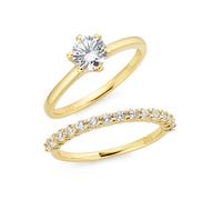 Fingerring FIRETTI "Multipack Schmuck Geschenk Silber 925 2 Silberringe" Gr. 53, gold (gelbgoldfarben, kristallweiß), Fingerringe, Damen, 53, Silber 925 (Sterlingsilber), 2mm, Fingerring, mit Zirkonia