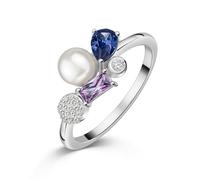 Fingerring FIRETTI "Schmuck Geschenk Silber 925 Damenring Ring Baguette Kreis Tropfen" Gr. 52, lila (silberfarben, lavendel, tanzanite, amethyst, kristallweiß, weiß), Fingerringe, Damen, 52, Perlen Si