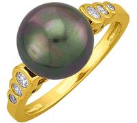 Fingerring FIRETTI "Schmuck Geschenk Silber 925 Damenring Ring" Gr. 54, schwarz (gelbgoldfarben, kristallweiß, peacock), Fingerringe, Damen, 54, Perlen Silber 925 (Sterlingsilber), 2mm, Perlen, Silber