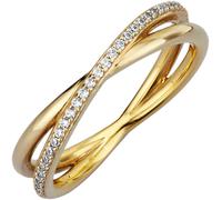 Fingerring FIRETTI "Schmuck Geschenk Silber 925 Damenring Ring Kreuz" Gr. 52, gold (gelbgoldfarben, kristallweiß), Fingerringe, Damen, 52, Silber 925 (Sterlingsilber), 1,7mm, Fingerring, mit Zirkonia