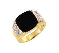 Fingerring FIRETTI "Schmuck Geschenk Silber 925 Herrenring Siegelring Achat" Gr. 21, schwarz (gelbgoldfarben, schwarz, kristallweiß), Fingerringe, Herren, 21, Silber 925 (Sterlingsilber), 4mm, Fingerr