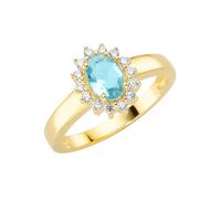 Fingerring FIRETTI "Schmuck Geschenk Silber 925 Silberring Blüte" Gr. 19, blau (gelbgoldfarben, hellblau, kristallweiß), Fingerringe, Damen, 19, Silber 925 (Sterlingsilber), 3,1mm, Fingerring, mit Kri