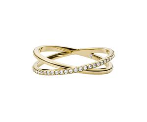 Fingerring FOSSIL "Schmuck Geschenk Edelstahl Ring ALL STACKED UP" Gr. 17,5, gold (gelbgoldfarben, kristallweiß), Fingerringe, Damen, 17,5, Edelstahl, 5,4mm, Fingerring, Mit Zirkonia (synth.) (5074120
