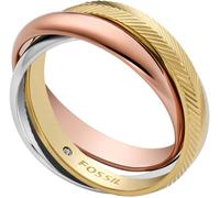 Fingerring FOSSIL "Schmuck Geschenk Edelstahl Ring HARLOW" Gr. 16,5, rosa (silberfarben, gelbgoldfarben, roségoldfarben), Fingerringe, Damen, 16,5, Edelstahl, 3mm (73892121-16,5) silberfarben, gelbgol