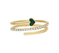 Fingerring FOSSIL "Schmuck Geschenk Edelstahl Ring JEWELRY Herz" Gr. 16,5, bunt (gelbgoldfarben, kristallweiß, grün), Fingerringe, Damen, 16.5, Edelstahl, 1,1mm, Fingerring, mit Glasstein, Malachit (1