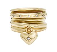 Fingerring FOSSIL "Schmuck Geschenk Edelstahl Ring SADIE" Gr. 17,5, gold (gelbgoldfarben, kristallweiß), Fingerringe, Damen, 17,5, Edelstahl, 11mm, Fingerring, mit Glasstein (38157142-17,5) gelbgoldfa