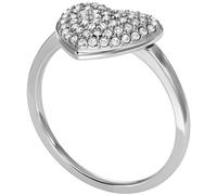 Fingerring FOSSIL "Schmuck Geschenk Edelstahl Ring SADIE Herz" Gr. 18, silber (edelstahlfarben, kristallweiß), Fingerringe, Damen, 18, Edelstahl, Fingerring, mit Glasstein (47773634-18) edelstahlfarbe
