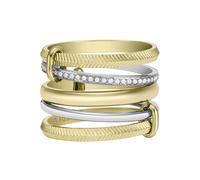 Fingerring FOSSIL "Schmuck JEWELRY ALL STACKED UP TWO-TONE PRESTACK RING" Gr. 18, gelb (edelstahlfarben, gelbgoldfarben, kristallweiß), Fingerringe, Damen, 18, Edelstahl, 15,6mm, Fingerring, mit Glass