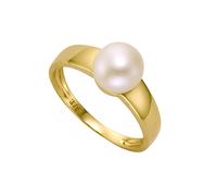 Fingerring "Gold 375 Perle weiß 7,5-8mm" Gr. 60, gelb, FASCINATION BY ELLEN K., Fingerringe, Damen, 060 (19,1), Gold, Fingerring (615243-60) gelb