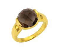 Fingerring JAMELLI "925 Silber vergoldet Rauchquarz 12mm" Fingerringe Gr. 054 (17,2), Silber 925 (Sterlingsilber), gelb (gelb, braun) Damen Fingerringe (61618669-54)