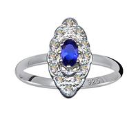 FINGERRING Navette/Echt Silber 925 mit Zirkonia/Jugendstil Design/Steinfarbe: klar weiss blau/modern cool trendy hip/Online Shop Schmuck kaufen / 59019