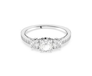 Fingerring SWAROVSKI "Stilla Round Attract" Gr. 50, silber (metallfarben, kristallweiß), Fingerringe, Damen, 50, Metall, Fingerring, mit Swarovski Kristall (93226363-50) metallfarben, kristallweiß