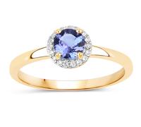Fingerring VIRA JEWELS "925-Sterling Silber vergoldet Glänzend Tansanit violett" Gr. 17, gelb (gelb, violett), Fingerringe, Damen, 017 (53,5), 0,53 ct, Silber 925 (Sterlingsilber) (18337633-17) gelb, 