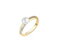 Fingerring VIVANCE "375/- Gelbgold bicolor Zirkonia und Perle" Gr. 60, bunt (mehrfarbig), Fingerringe, Damen, 060 (19,1), Gold, Fingerring (64569225-60) mehrfarbig