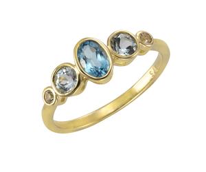 Fingerring VIVANCE "375/- Gelbgold mit Blautopas/Weißtopas" Gr. 52, gelb, Fingerringe, Damen, 052 (16,6), Gold, Fingerring (21453036-52) gelb