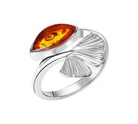 Fingerring VIVANCE "925/- Sterling Silber rhodiniert Bernstein" Gr. 60, weiß, Fingerringe, Damen, 060 (19,1), Silber 925 (Sterlingsilber), Fingerring (88937640-60) weiß