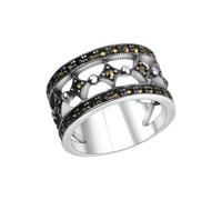 Fingerring ZEEME "Silber 925 oxidiert mit 40x Markasit" Gr. 58, schwarz, Fingerringe, Damen, 058 (18,5), Silber 925 (Sterlingsilber), Fingerring (018071-58) schwarz