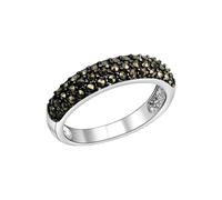 Fingerring ZEEME "Silber 925 rhodiniert mit 43 Markasit-Steinen" Gr. 54, schwarz, Fingerringe, Damen, 054 (17,2), Silber 925 (Sterlingsilber), Fingerring (043042-54) schwarz