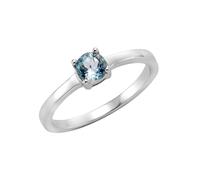Fingerring ZEEME "Silber 925 rhodiniert mit Blautopas (beh.) 5mm" Gr. 54, weiß, Fingerringe, Damen, 054 (17,2), Silber 925 (Sterlingsilber), Fingerring (037458-54) weiß