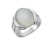 Fingerring ZEEME "Silber 925 rhodiniert mit echtem Mondstein 16x12mm" Gr. 62, weiß, Fingerringe, Damen, 062 (19,7), Silber 925 (Sterlingsilber), Fingerring (025789-62) weiß