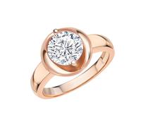 Fingerring ZEEME "Silber 925 rosé-vergoldet mit weiße Zirkonia-Stein 8mm" Gr. 16,5, rot, Fingerringe, Damen, 052 (16,6), Silber 925 (Sterlingsilber), Fingerring (96478332-16,5) rot