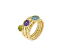 Fingerring ZEEME "Silber 925 vergoldet mit Blautopas (beh.) Peridot Amethyst" Gr. 52, gelb, Fingerringe, Damen, 052 (16,6), 1,5, Silber 925 (Sterlingsilber), Fingerring (52454161-52) gelb