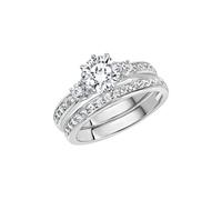 Fingerring ZEEME "Silber 925 zweiteilig mit Zirkonia weiß" Gr. 60, weiß, Fingerringe, Damen, 060 (19,1), Silber 925 (Sterlingsilber), Fingerring (218249-60) weiß