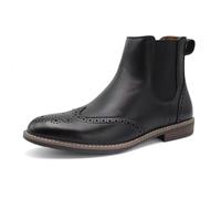 Finishing & Sewing Herren Chelsea Boots, Brogue Wingtip Stiefeletten, Braunes Leder, Elastischer Einsatz (Schwarz, Erwachsene, Herren, 45, Numerisch, EU Schuhgrößensystem, M)
