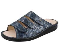 Finn Comfort Korfu Damen Pantolette blau bedrucktes Nubukleder (EU Schuhgrößensystem, Erwachsene, Damen, Numerisch, Breit, 41)