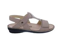 Finn Comfort Sandale Calvia 2807-007081, Taupe-Beige, Nubukleder mit Glitzersteinen, Klettverschluss, Fußbett zum Wechseln Beige Gr. 41