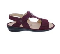 Finn Comfort Sandale Calvia 2807-007527, Dunkelrot, Nubukleder mit Glitzersteinen, Klettverschluss, Fußbett zum Wechseln Rot Gr. 38