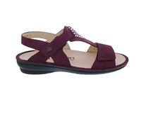 Finn Comfort Sandale Calvia 2807-007527, Dunkelrot, Nubukleder mit Glitzersteinen, Klettverschluss, Fußbett zum Wechseln Rot Gr. 40