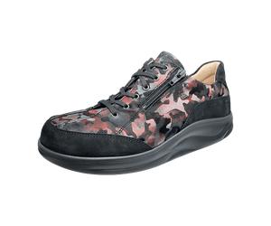 FinnComfort Otaru Schwarz/Bordo - Schnürschuh mit loser Einlage - Passformübersicht Marken Finnamic, Schwarz, leder (nubuk/diva) für Damen, rot, Größe 39 EU / 6 UK