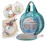FINPAC Stickerei-Projekttasche, Stickzubehör, Aufbewahrungstasche mit Mehreren Taschen für Sticktwist, Stickrahmen, Faden, Stichwerkzeug-Set [nur Tasche] - Smaragd-Illusionen