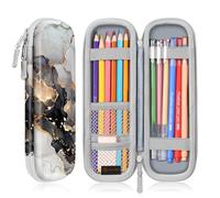 FINTIE Federmäppchen für Erwachsene, Eva-Hartschale Stoß- & wasserdicht 8 Stifte + Zubehör, Organizer-Etui mit Fächern für Büro, Schule, Uni & Reise, Marmor Schwarz