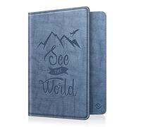 FINTIE Reisepass Impfpass Schutzhülle - Premium Kunstleder Reisepasshülle Travel Organizer mit RFID-Blockier für Kreditkarten, Ausweis, Reisedokumente Damen Herren, Vintage Blau