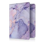 FINTIE Reisepass Impfpass Schutzhülle - Premium Kunstleder Reisepasshülle Travel Organizer mit RFID-Blockier für Kreditkarten, Ausweis, Reisedokumente Damen Herren, Lila Marmor