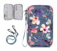 FINTIE Reisepass Tasche Familie Reiseorganizer, RFID-Blockier Wasserdicht Handytasche Reisepasshülle Ausweistasche Dokumente 6 Pässe für Damen und Herren, (Blühender Hibiskus)