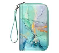 FINTIE Reisepasshülle, Reisebrieftasche für Familie 4-6, RFID-blockierend, Reisedokumenten-Organizer, Clutch für Reisepässe, Visitenkarten, Kreditkarten, Bordkarten, Smaragd-Marmor