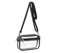 Fiocias Clear Crossbody Tote Transparente Handtasche Schultertasche PVC Umhängetasche Wasserdicht mit Vielen Fächern für Freizeit Shopping Sportveranstaltunge, Schwarz