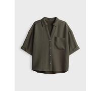 Opus Fashion Damen Kurzarmbluse Fiora Loose Crinkle-Look Olive Leaf Größe 38