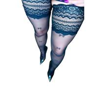 Fiore Halterlose Strümpfe Coquette 15 den | Sexy Nylons mit Schleifenmuster & Spitzenabschluss | Feinstrümpfe Damen & Herren | Silikonband Größe M