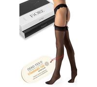 Fiore® Strapsstrümpfe ROMANCE 20 DEN | Strümpfe Damen Elastische Damenstrümpfe zum Anstrapsen | Lange Strümpfe Sexy | schwarz, Größe : XXXL