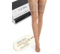 Fiore® Strümpfe SANDRINE 20 DEN | Halterlose Strümpfe Damen Elastische Damenstrümpfe | Lange Strümpfe Sexy | Hautfarbe, Größe : M