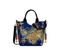 Fiorky bestickte Canvas-Tasche, Ethno-Stil, Damen-Umhängetasche, Pfauen-Stickerei, Canvas-Umhängetasche, lässige Damen-Perlen-Anhänger, modische Handtaschen, Tragetasche, Hobo-Umhängetasche