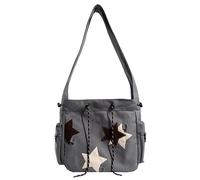 Fiorky Canvas-Umhängetasche for Damen, niedliche Umhängetasche, großes Fassungsvermögen, Canvas, vielseitige Umhängetasche, Hobo-Tragetaschen, Stern-Applikation, Y2K-Street-Style-Schultasche