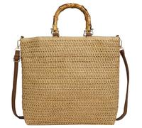 Fiorky Stroh-Strandtasche for Damen, gewebte Handtasche aus Stroh, modische gewebte Handtasche, großes Fassungsvermögen, Sommer-Strand-Reisehandtasche,Umhängetasche mit Bambusgriff,Kordelzug