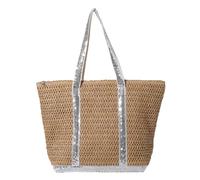 Fiorky Stroh-Strandtasche for Damen, Stroh-Tragetasche, große Kapazität, Pailletten, Häkel-Strandhandtasche, Kontrastfarbe, einfache Umhängetasche, Damen-Sommer-Tagestasche, Tragetasche mit