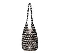 Fiorky Strohstrandtasche for Frauen, Sommerstrohklosterbeutel Handtasche Holzperlen hohlen Out -Tasche for Urlaubsfahrten Date Eimer -Umhängetaschen handgefertigtes Perlen Casual Eimer